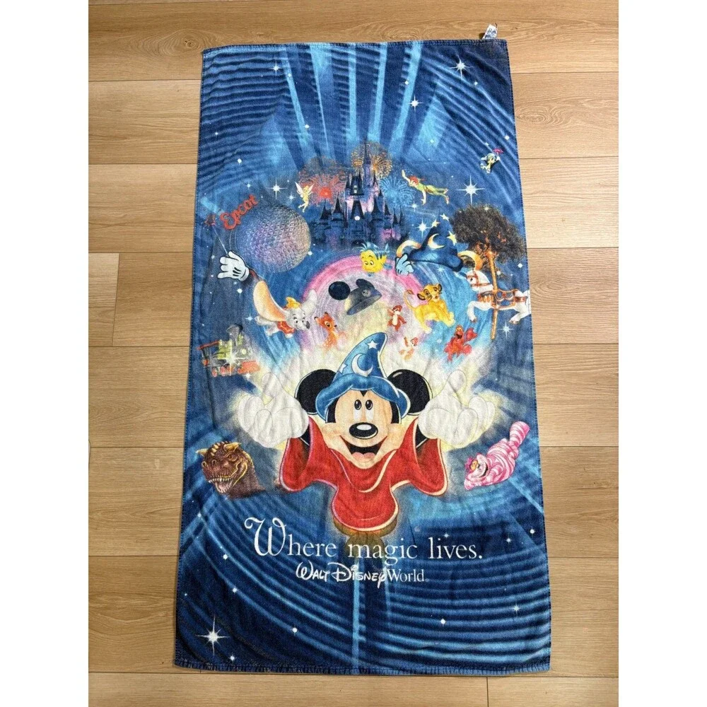 Vintage Disney Sorcerer Mickey Where Magic Lives Beach Towel 100% Cotton